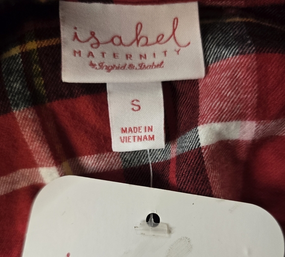 Isabel Maternity Women's Maternity Plaid Flannel Popover Tunin Top, Red - SMALL - Picture 8 of 8
